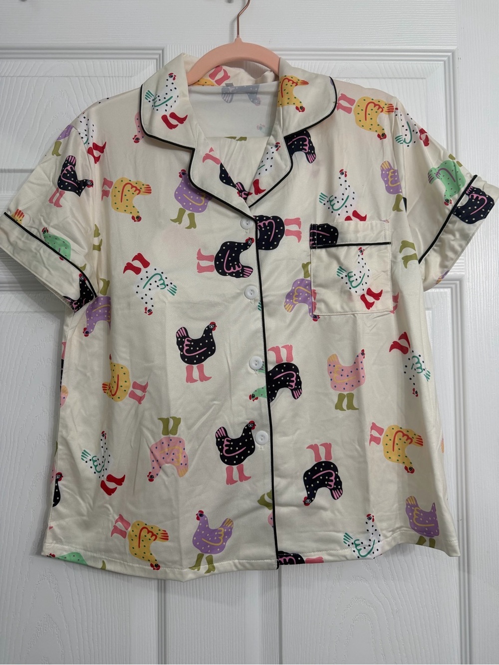 Cream Chicken-Print Short Sleeve Pajama Set